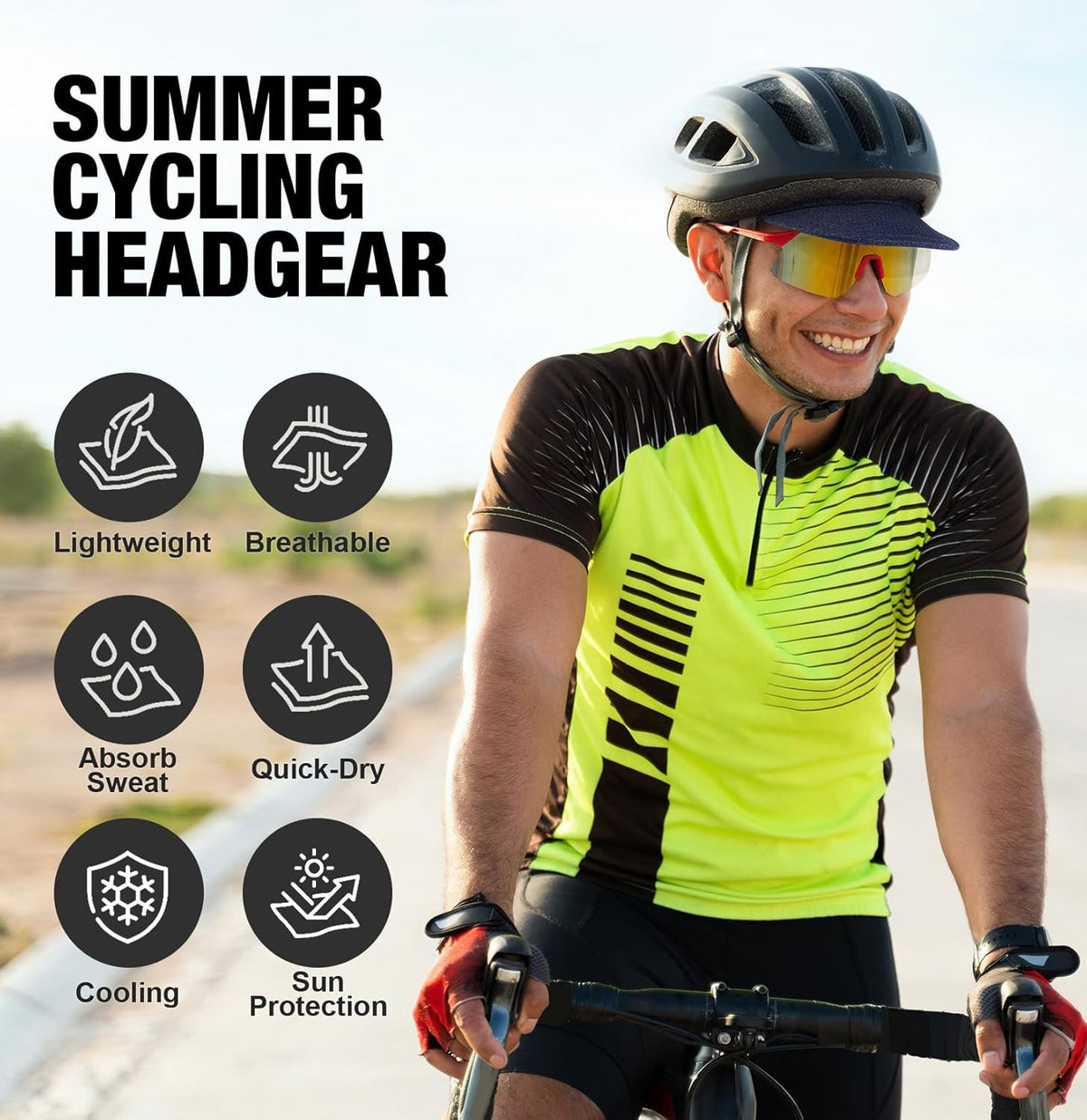 Cycling Cap with Sun Visor and Breathable Mesh - Reversible Sun Protection Helmet Liner