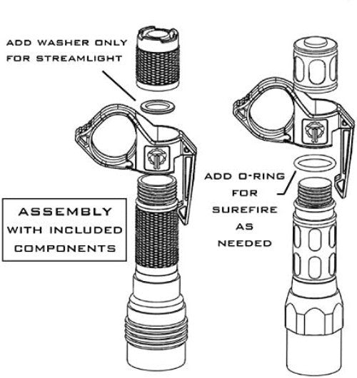 Releasable Flashlight Ring with Pocket Clip for Tactical Use - Large 2.0
