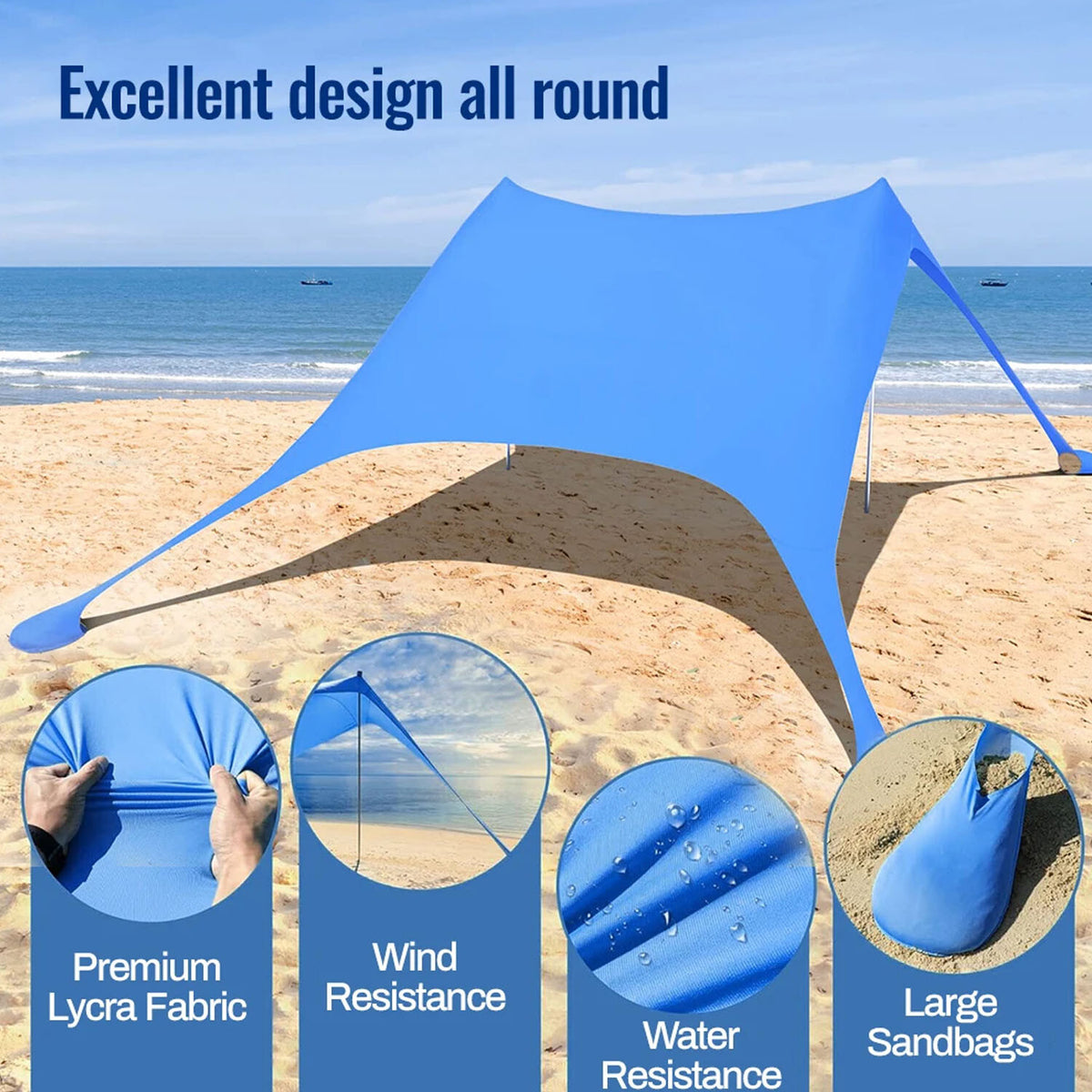 Portable UPF50+ Beach Shade Tent with Sandbags - Sun Shelter Canopy for Outdoor