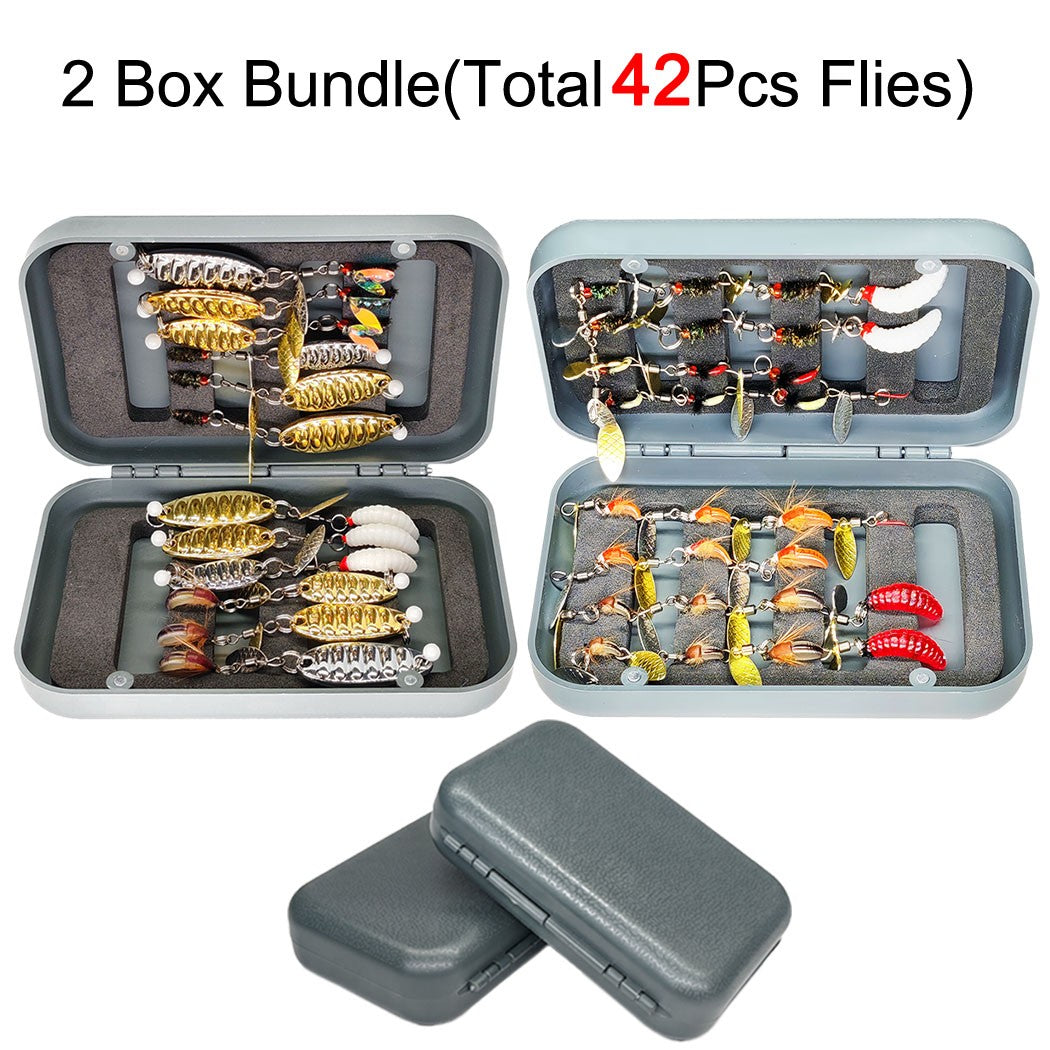 Fly Fishing Flies Kit - 42 Pieces Rotating Sequin Wet Dry Trout Flies Bundle