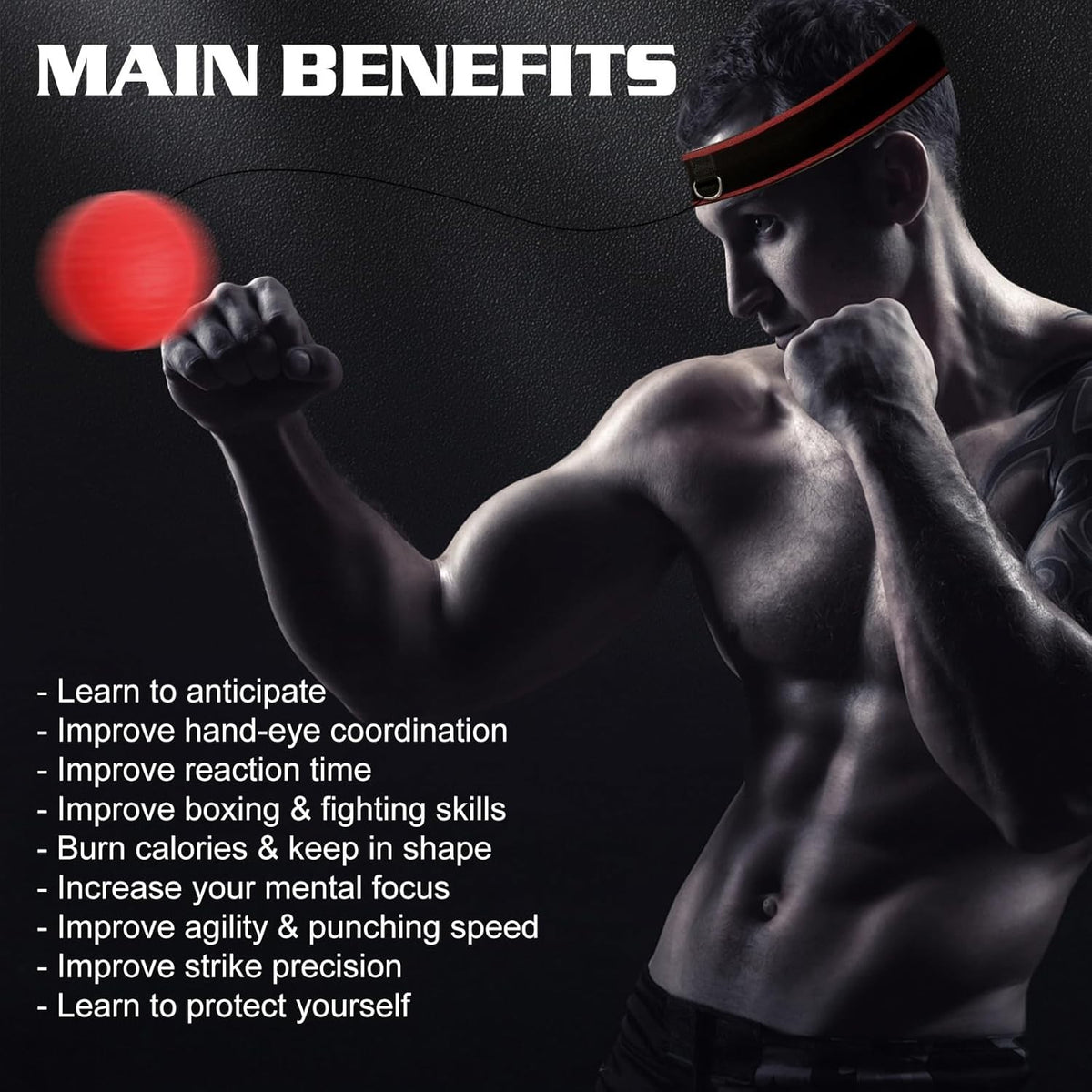 Boxing Reflex Ball Kit with 4 Balls & Adjustable Headbands for Fitness Training