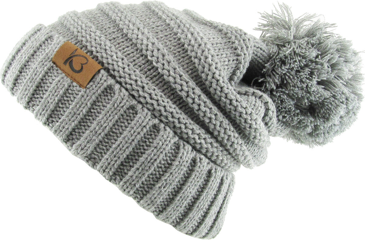 Chunky Cable Knit Slouch Pom Beanie Oversized Winter Ski Hat for Women