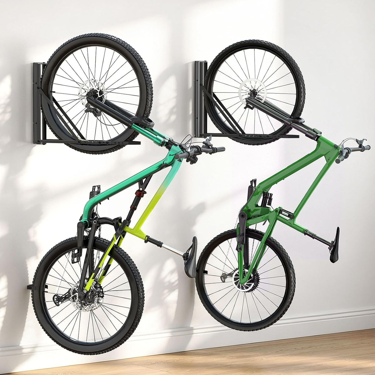 Wall Mount Bicycle Hangers Set of 2 - Space-Saving Vertical Bike Racks