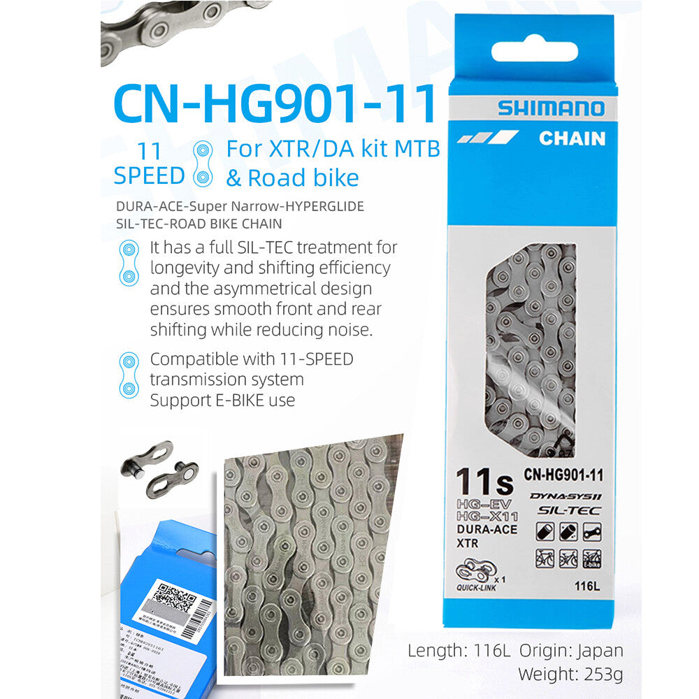 Shimano 11-Speed Bicycle Chain CN-HG901 with Quick Link for MTB Road & E-Bike