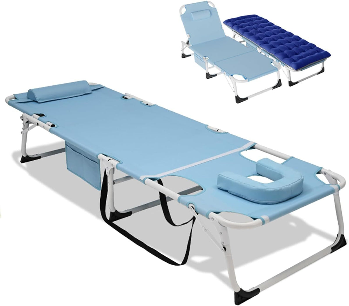 Heavy Duty Tanning Chair with Face Hole - Adjustable Folding Outdoor Lounge Bed