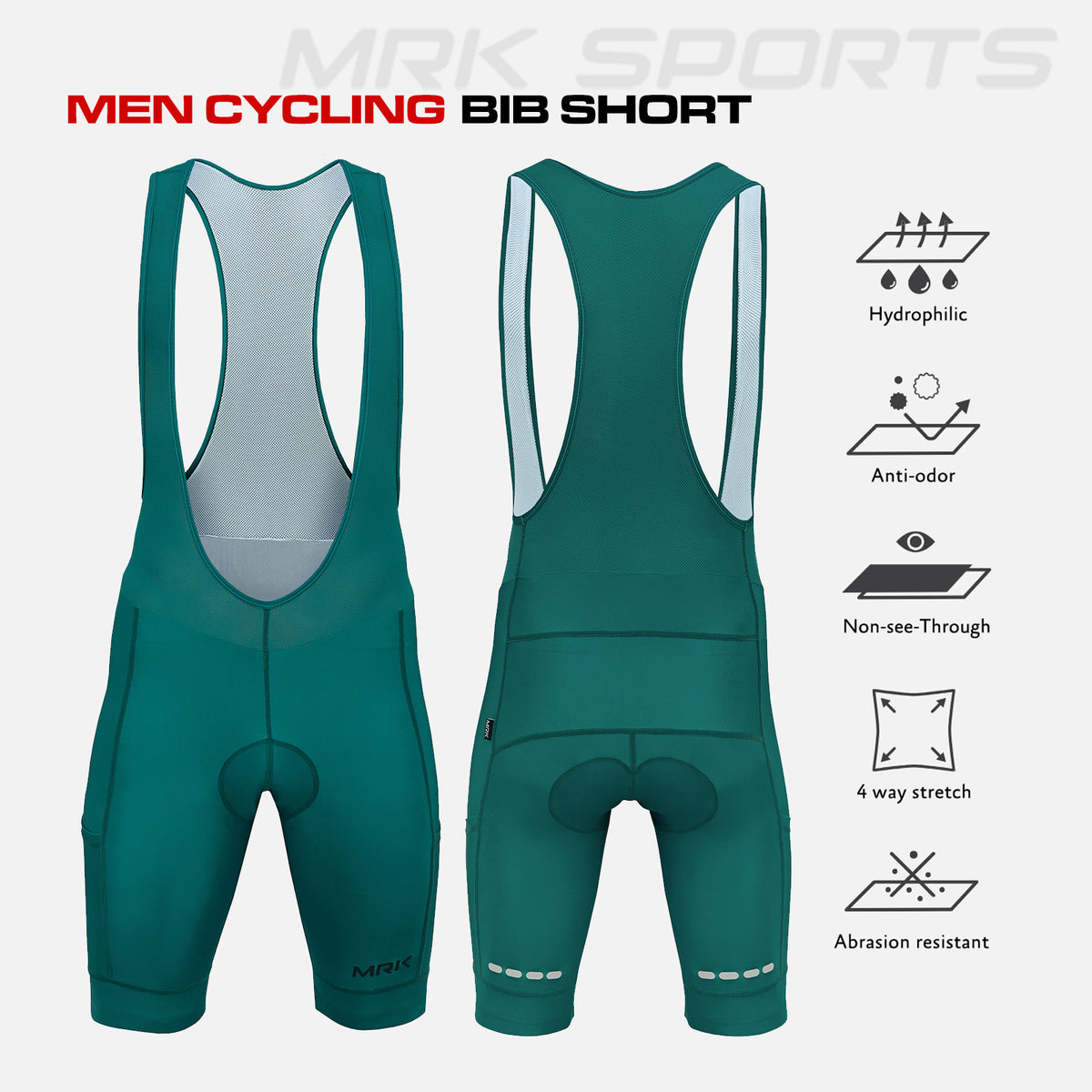 Men's Cycling Bib Shorts with Gel Padding and Pockets - Road MTB Bike Apparel
