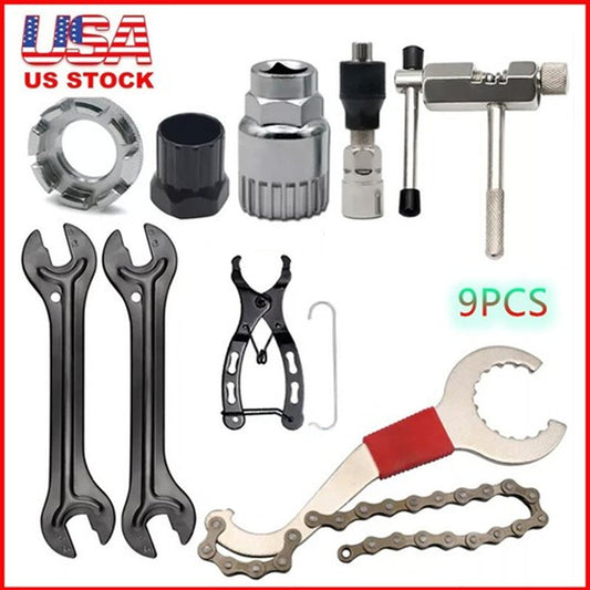Bike Repair Tool Kit 9 Pieces with Chain Breaker & Cassette Remover