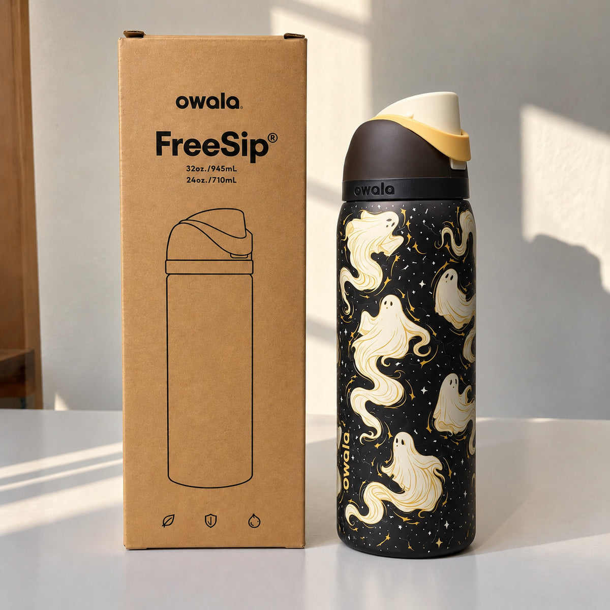 Halloween Themed 32oz Insulated Water Bottle with Built-In Straw - Spooky Ghost Design