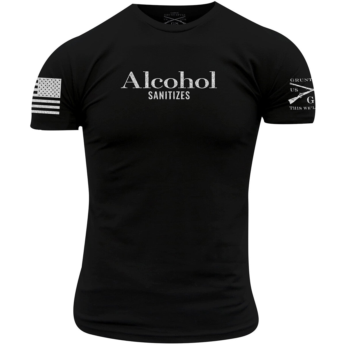 Alcohol Sanitizing T-Shirt Black Unisex Casual Apparel