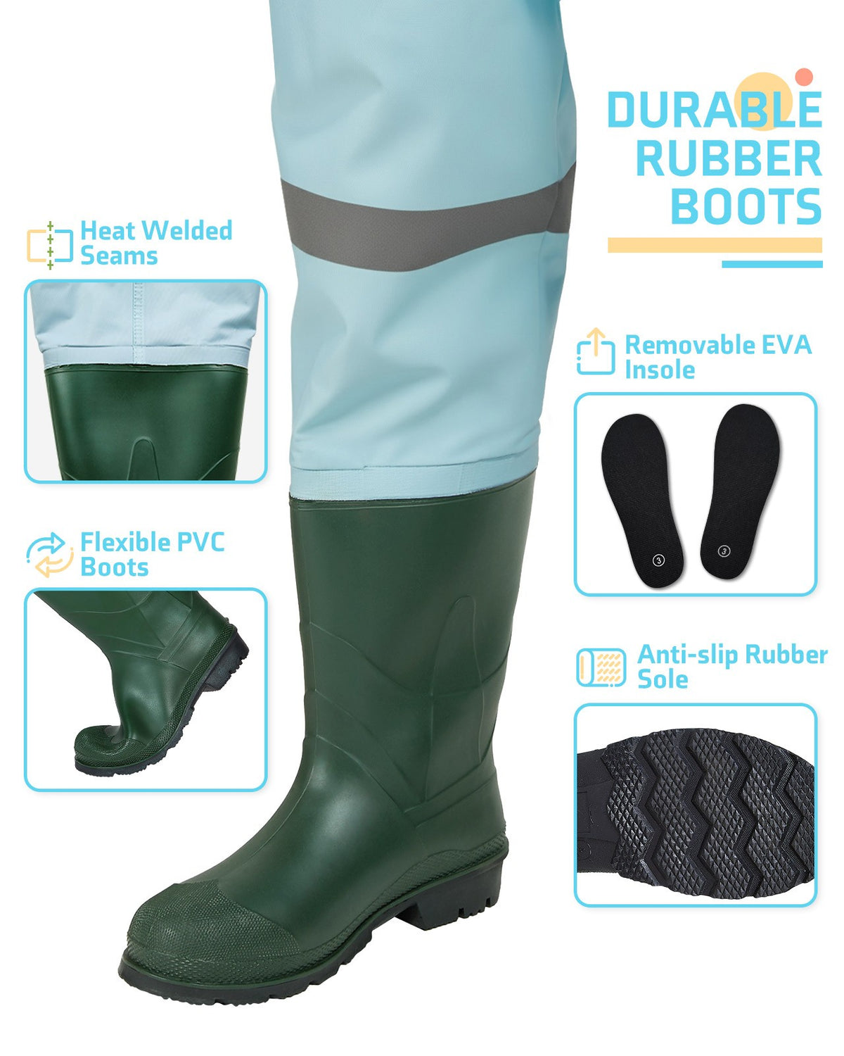 Kids Waterproof Chest Waders for Hunting & Fishing - Nylon 2-Ply PVC