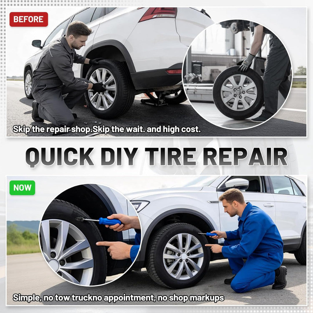 60PCS Car Tire Repair Kit Tubeless Puncture Fix Includes Nails & Plugs