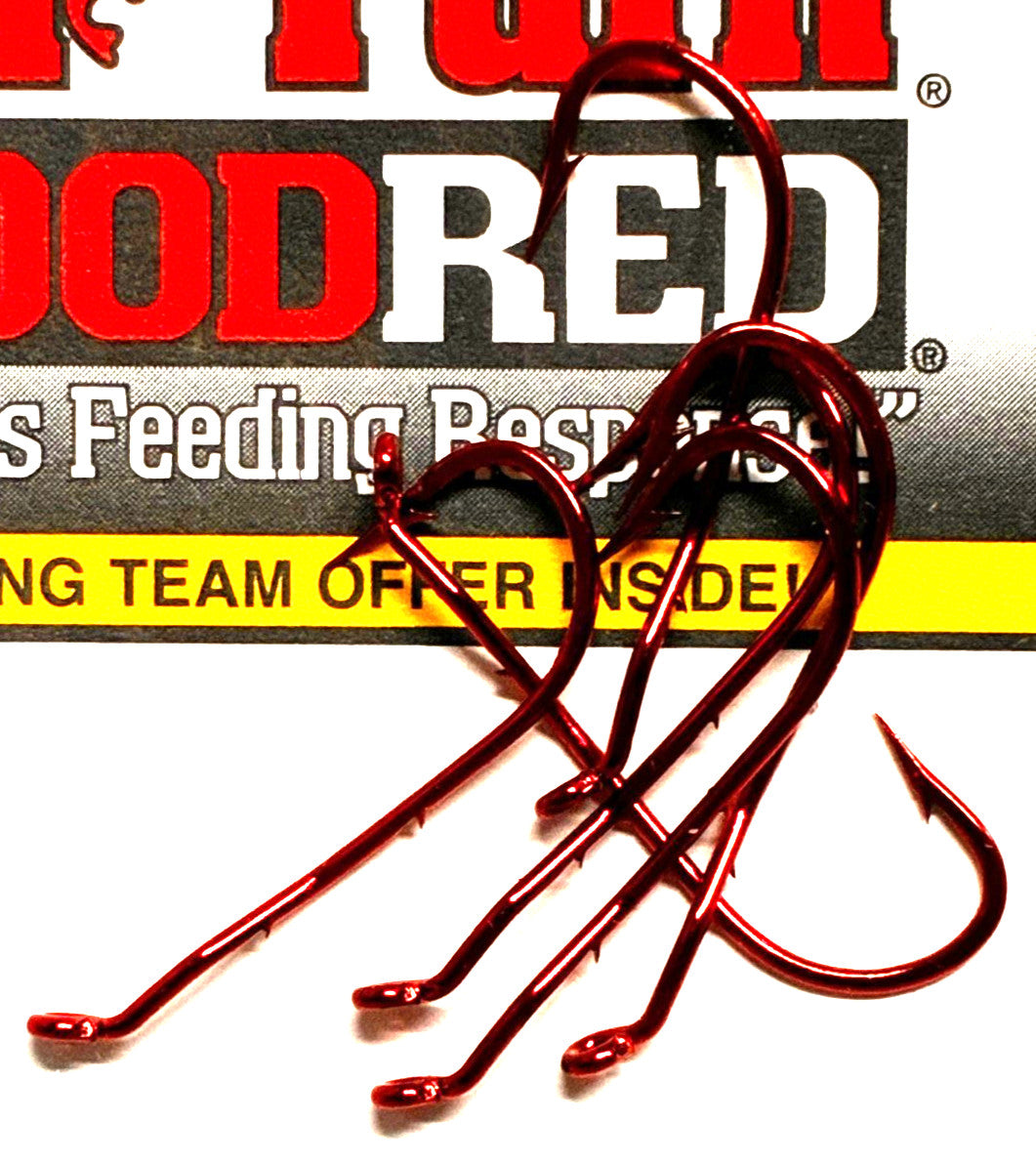 2 Packs Blood Red Size 4 Bait Holder Hooks - Fishing Accessories, 6 Count Each