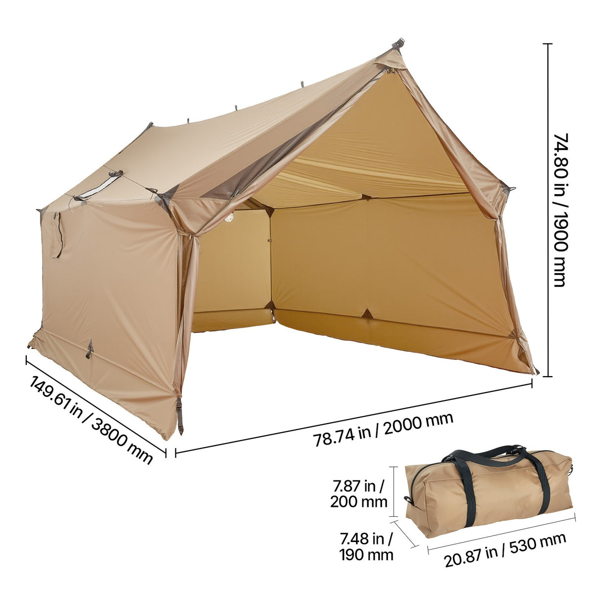 Portable Camping Hot Tent with Stove Jack for 2-3 Persons, Waterproof Cabin Shelter