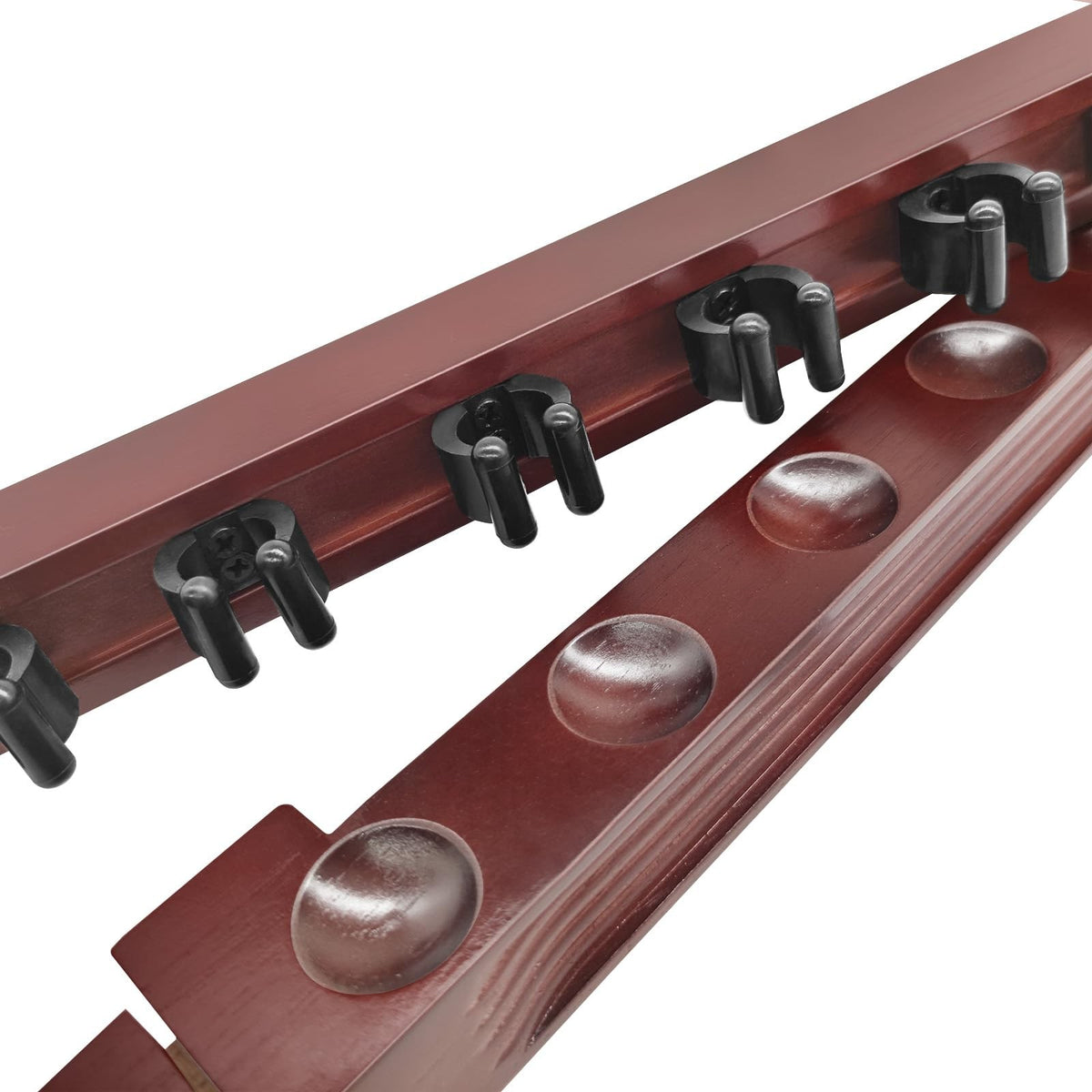 Wall-Mounted Pool Cue Rack for 6 Cues – Pine Wood, Clips & 2 Racks