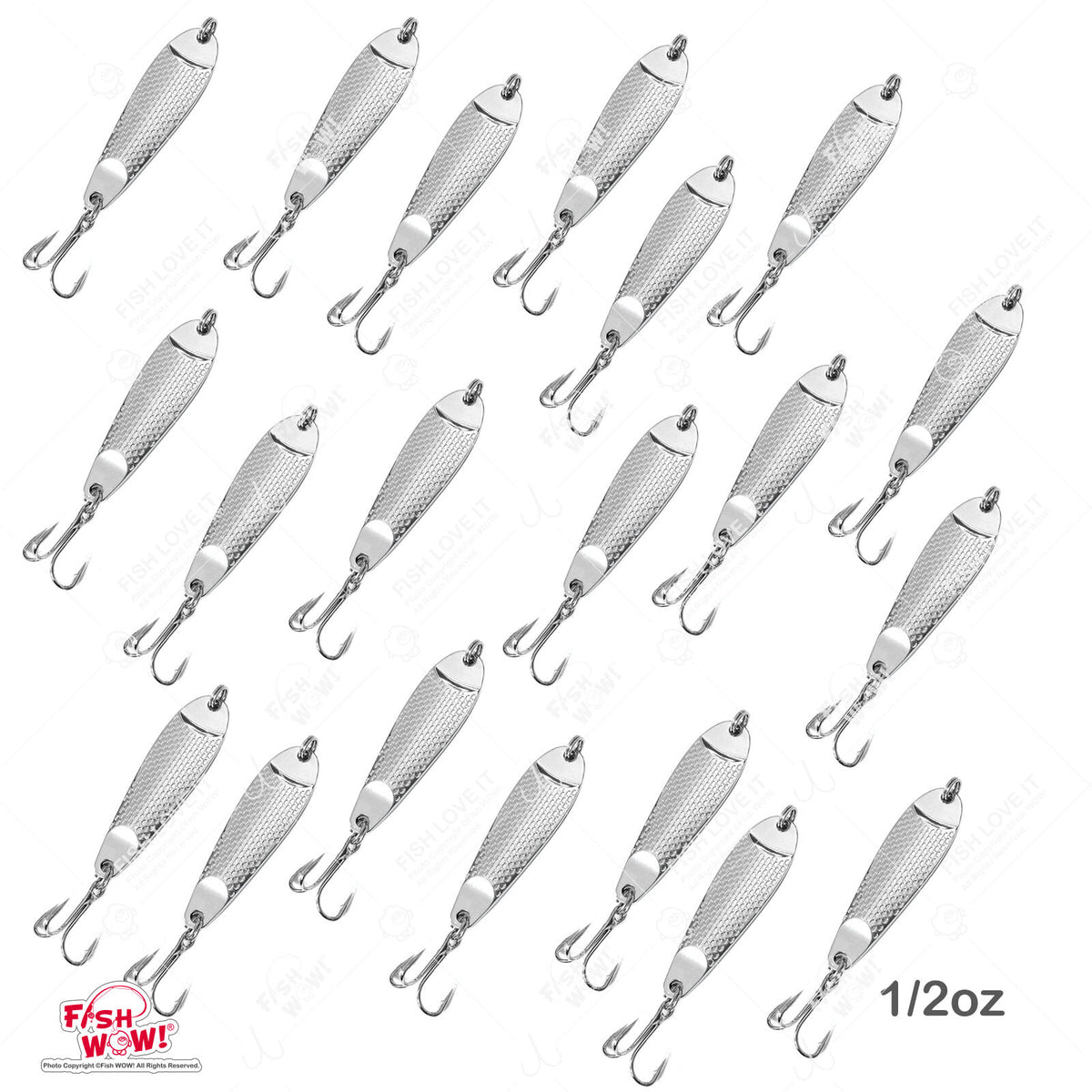 20pcs Fishing Spoons - Hopkins Style Hammered Chrome Silver Lures 0.5oz