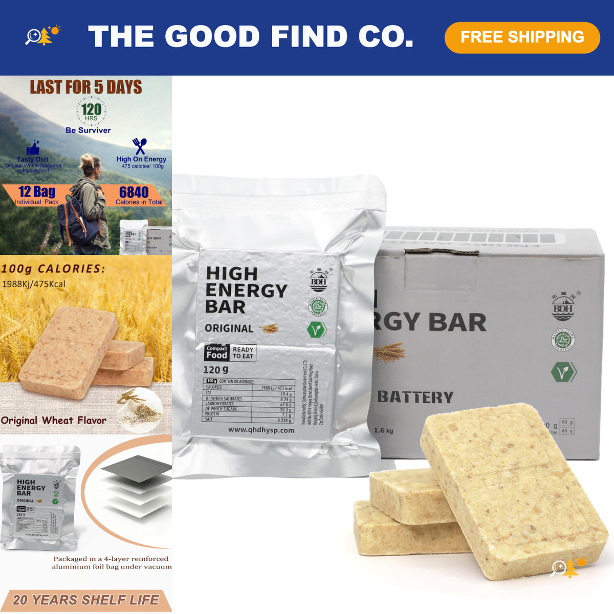 Emergency Survival Food Rations - 5-Day 6840 Kcal Wheat Hardtack, Long Shelf Life