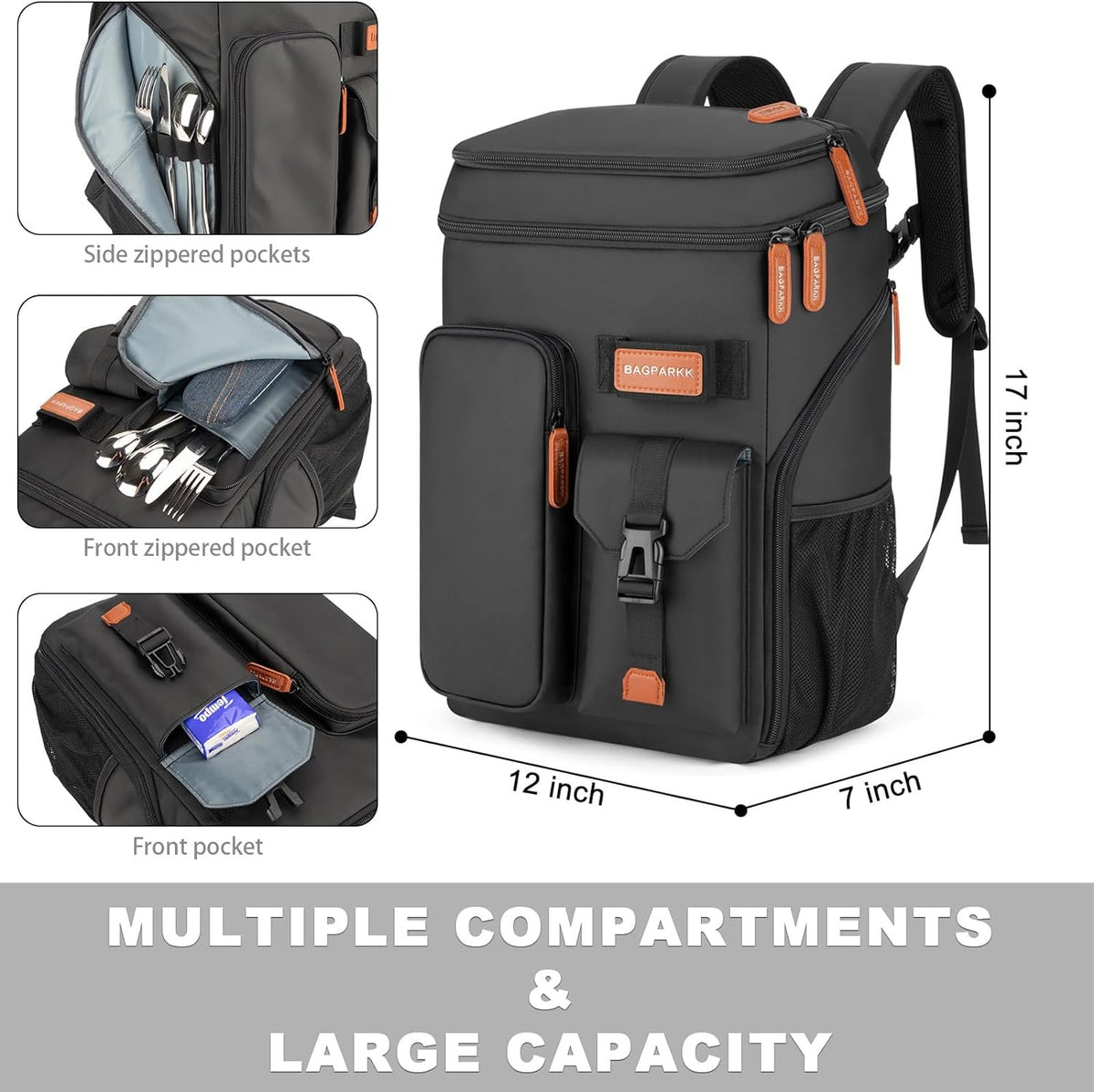 Insulated Leakproof Cooler Backpack 33/45 Cans with Double Deck, 30L
