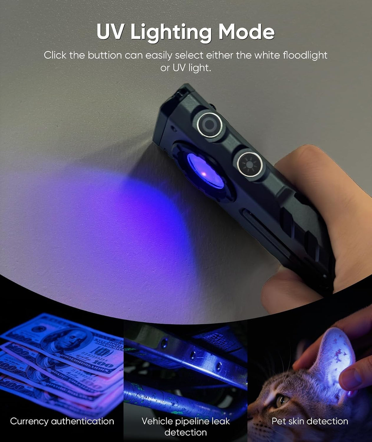 Rechargeable LED Flashlight with Magnetic Base, RGB & UV Light - 2000 Lumens