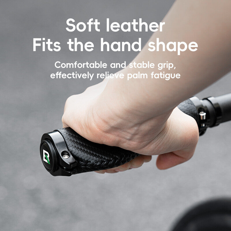 Bike Handlebar Grips Leather Ergonomic Waterproof for Cycling - Black