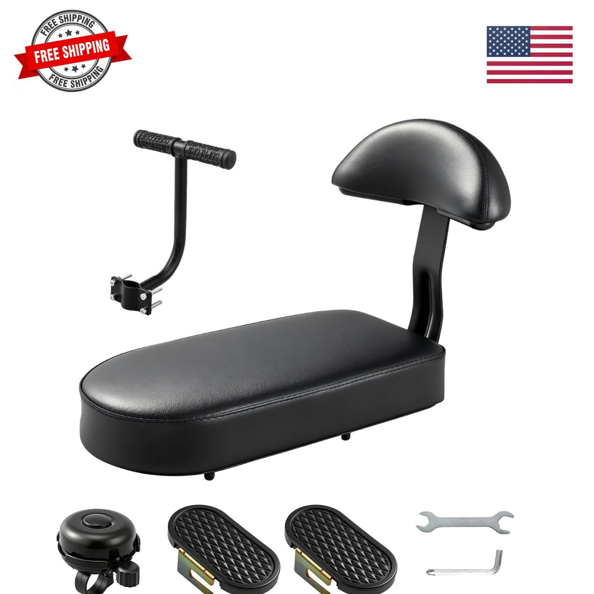 Kids Bicycle Seat Set with Backrest and Safety Armrests