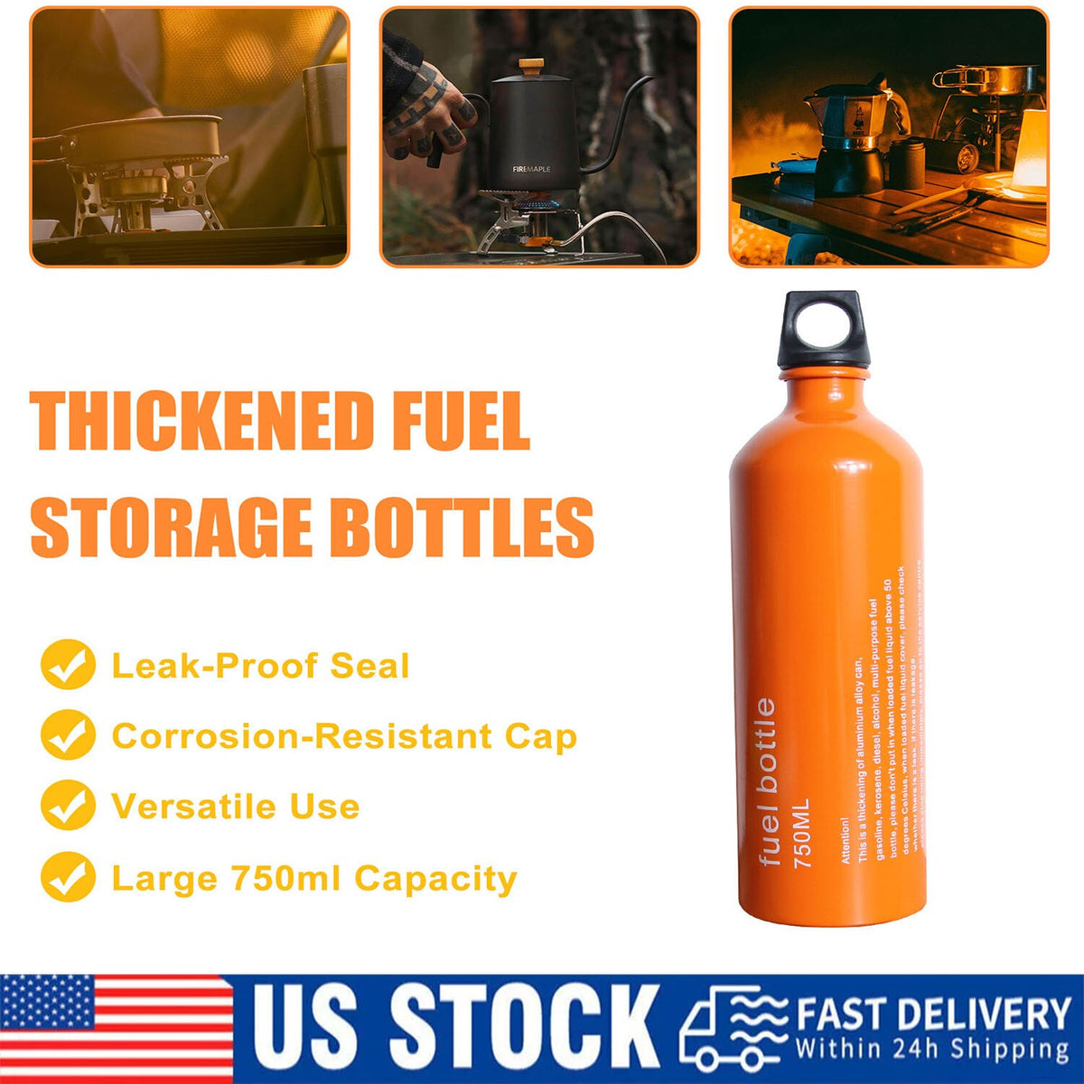 750ml Outdoor Portable Fuel Tank Reserve Can for Gasoline & Oil