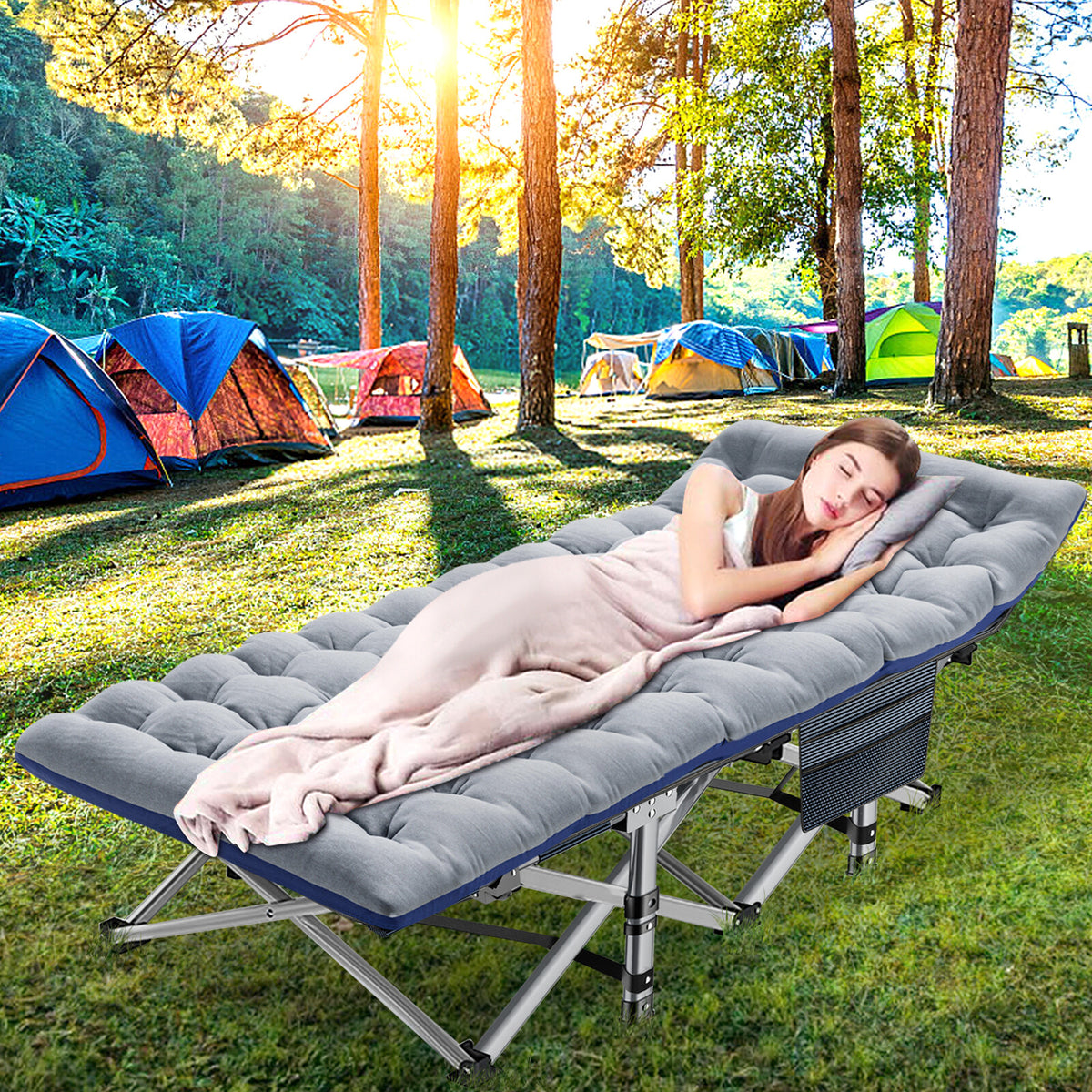 Heavy Duty Folding Camping Cot Bed with Mattress Support - Oversized & Standard Sizes