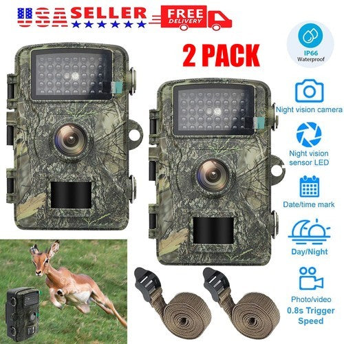 2 Pack 1080P Wildlife Trail Camera with Night Vision Waterproof Game Cam