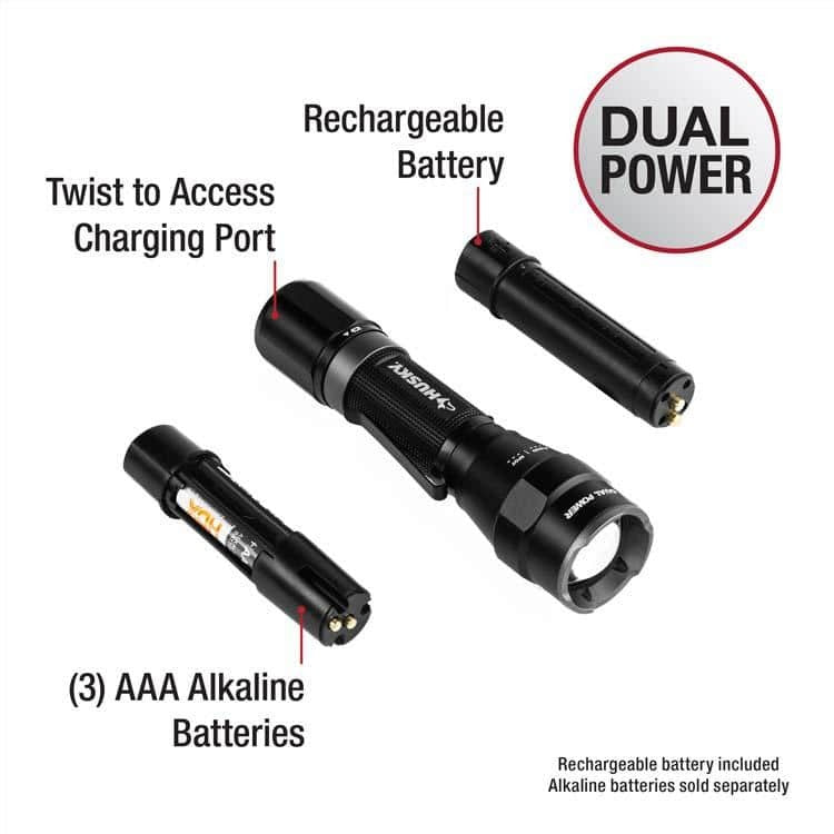 Rechargeable LED Flashlight 1200 Lumens Focus & Dual Power with USB-C