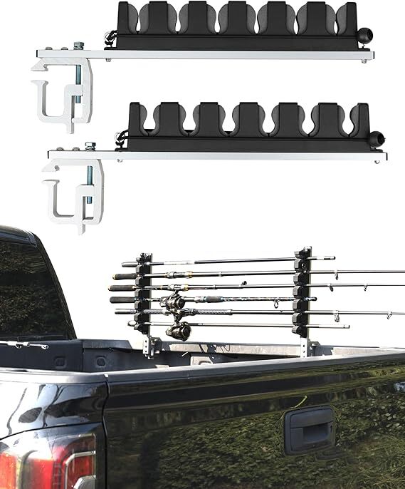 Heavy-Duty Aluminum 6-Rod Truck Bed Fishing Rod Rack Mount Vertical & Horizontal