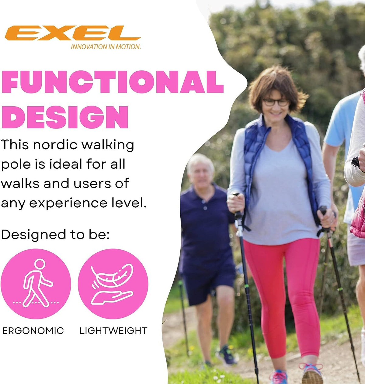 Premium Nordic Walking Poles 1-Piece Adjustable Length for Fitness & Hiking