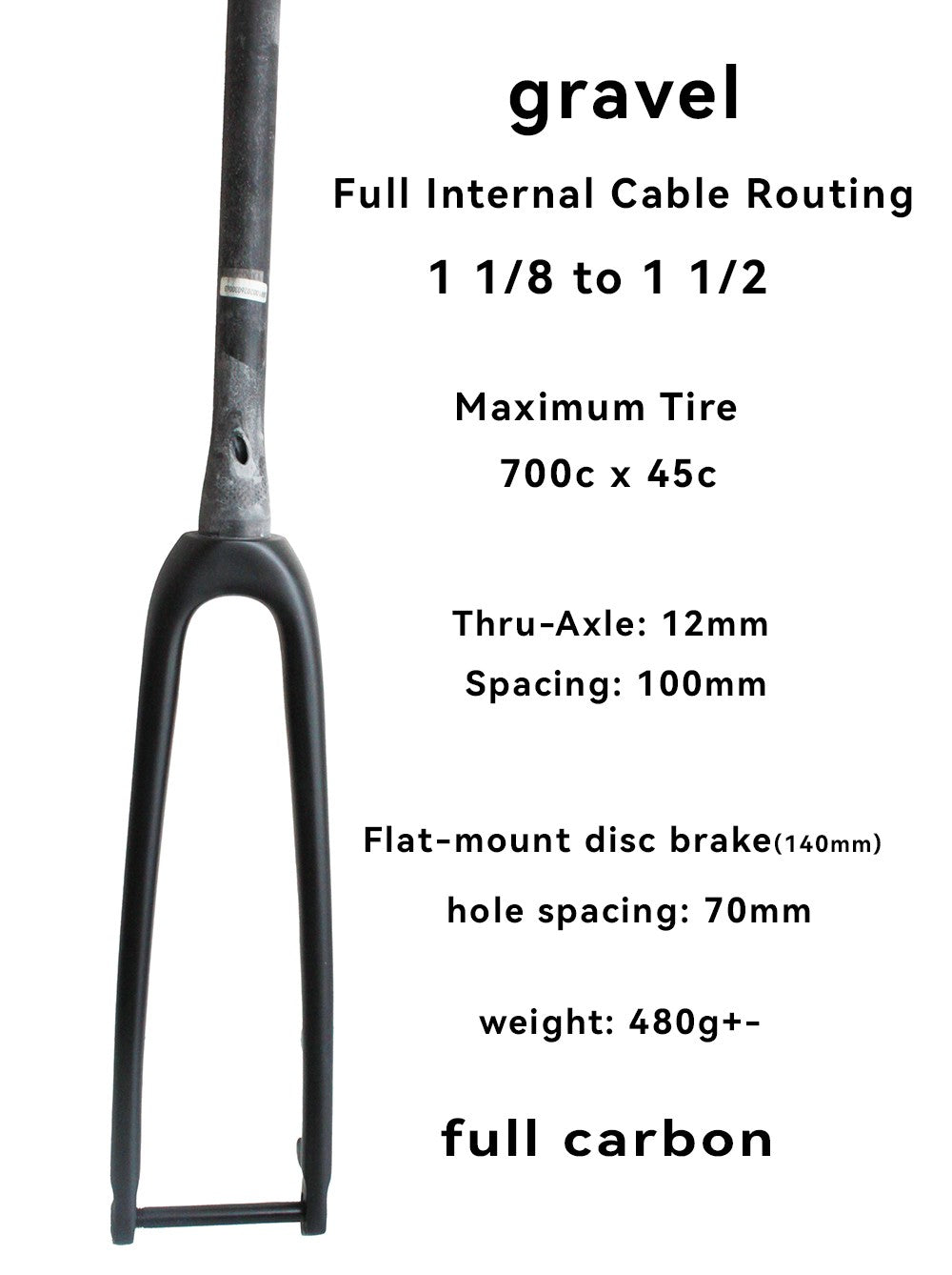 Full Internal Cable Routing Tapered Gravel & Road Bike Fork 1 1/8-1 1/2 Steerer