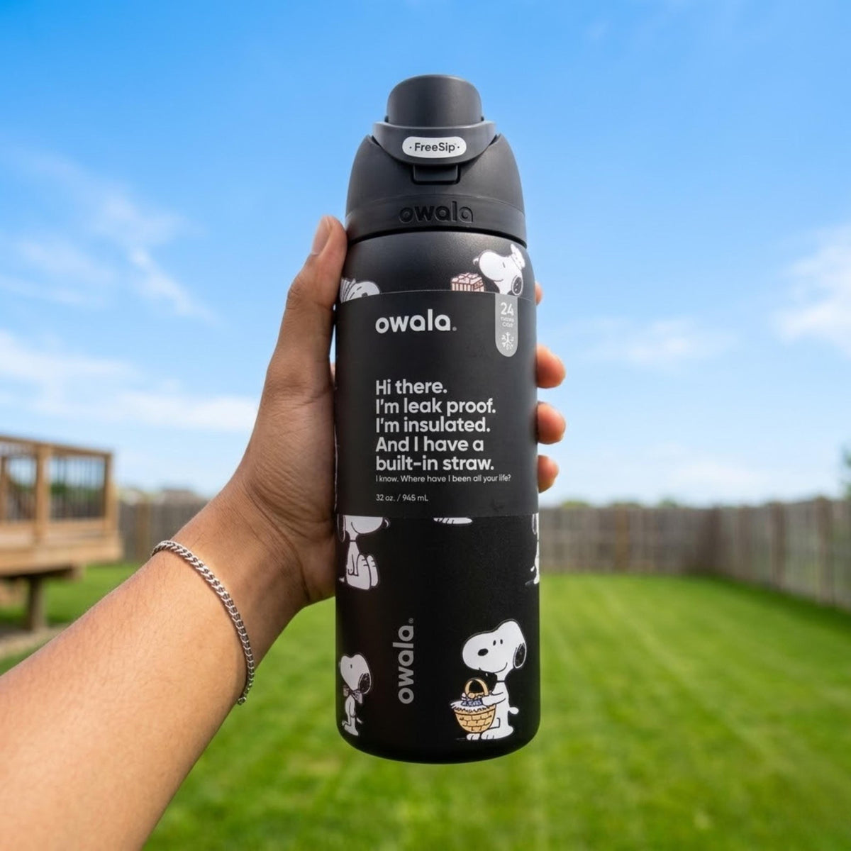 32oz Stainless Steel Water Bottle with Flip Lock - Black, Hydration for Outdoors & Sports