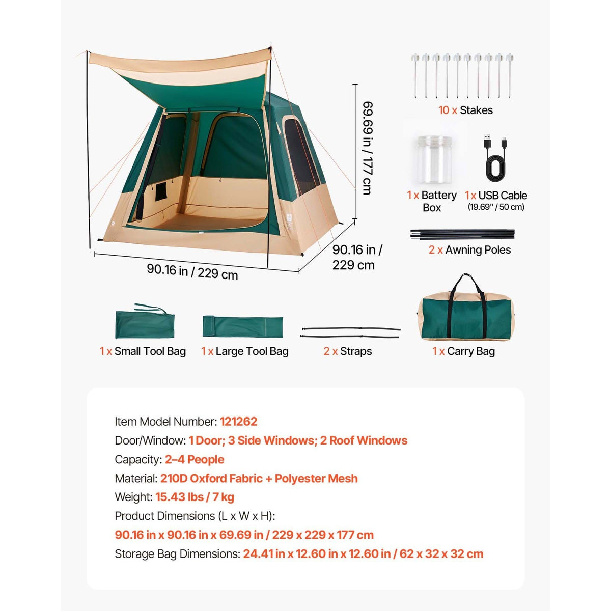 Inflatable Camping Tent for 4 Persons with Rechargeable Pump - Easy Setup & UV Protection