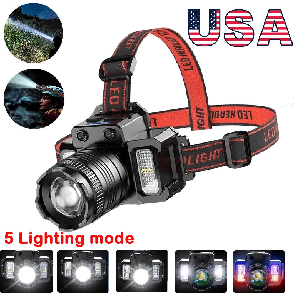 Rechargeable LED Headlamp with Zoomable Bright Light and Multiple Modes