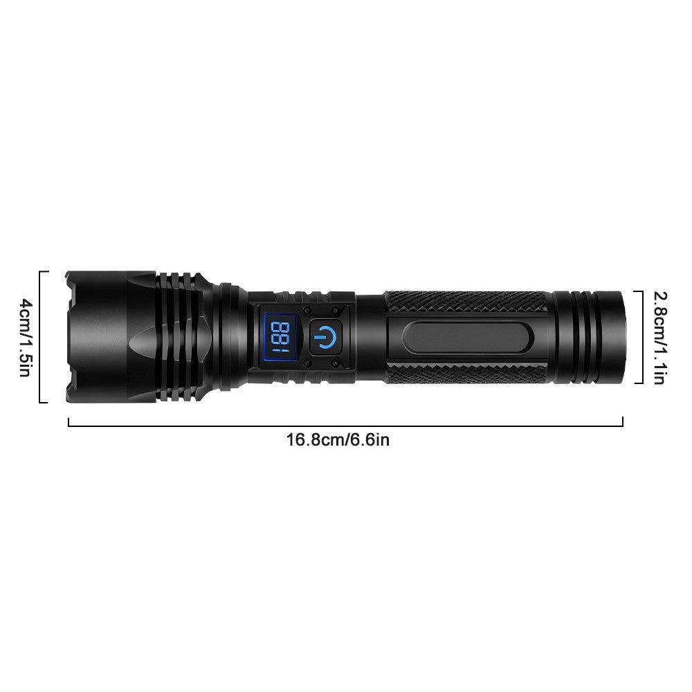 Rechargeable LED Tactical Flashlight with Zoom & Power Display - 20W, 500m Range