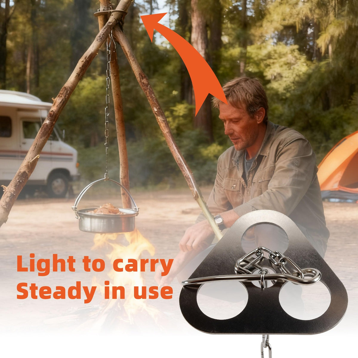 Stainless Steel Camping Tripod Plate for Outdoor Cooking and Fire Pit Support