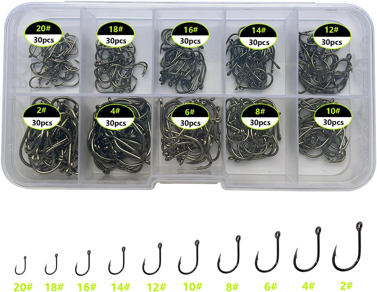 Small Trout Fishing Hooks Set - 10 Sizes, High Carbon Steel, 300-1000pcs
