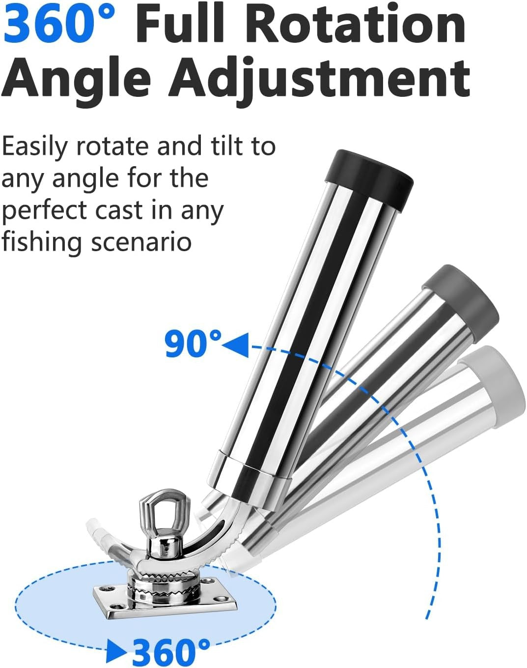 Stainless Steel Boat Fishing Rod Holder 360° Rotation Adjustable Support