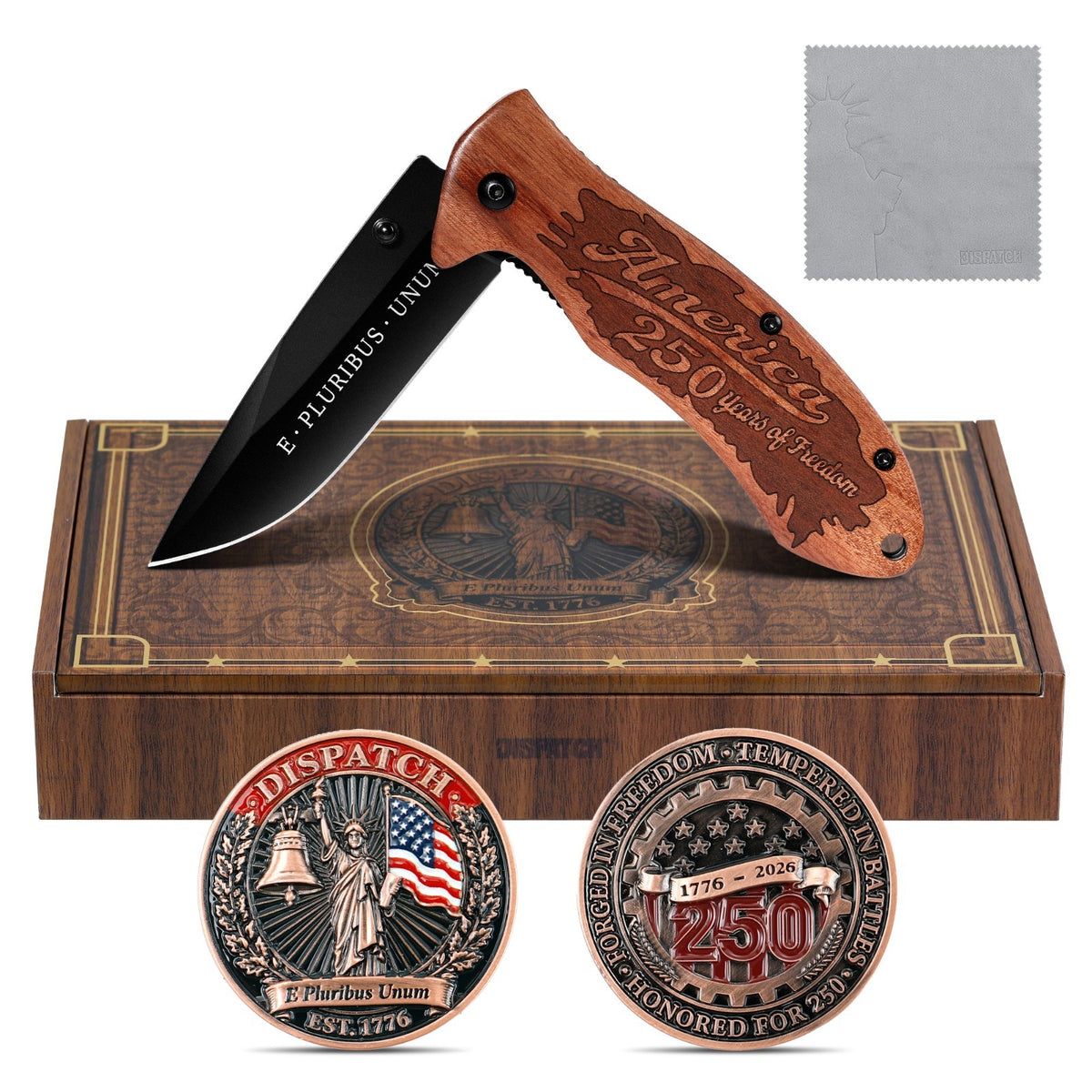 Patriotic 250th Anniversary Collectible Pocket Knife & Coin Set with Handle Options
