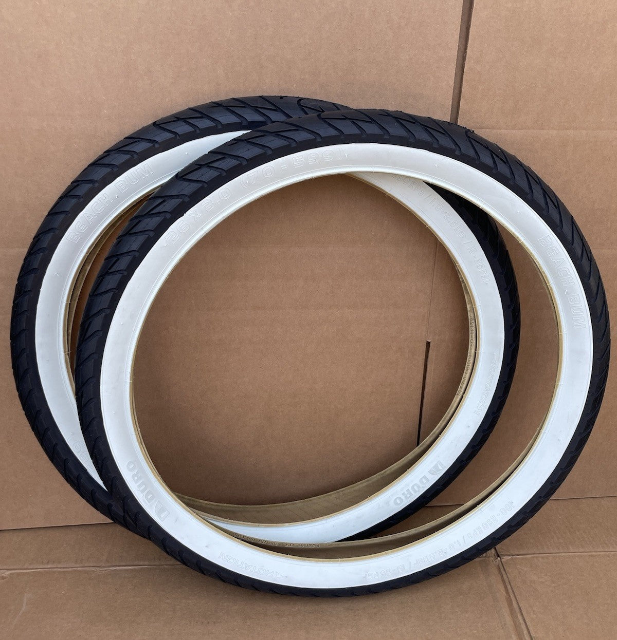 26x3.0 Fat Bike Tires - White Wall Cruiser E-Bike Bicycle Tires Pair