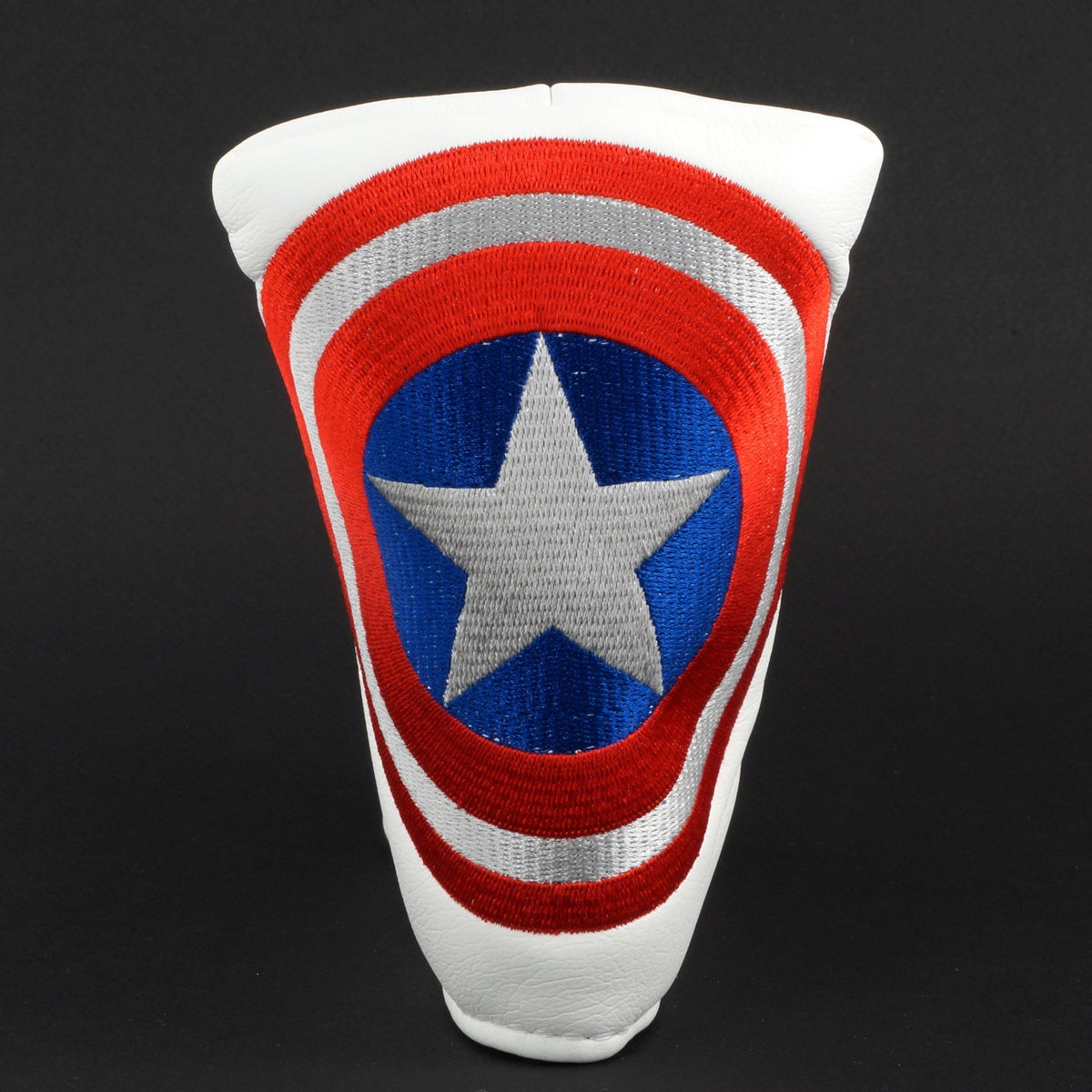 Golf Putter Headcover Captain America Shield White Embroidered Protective Cover