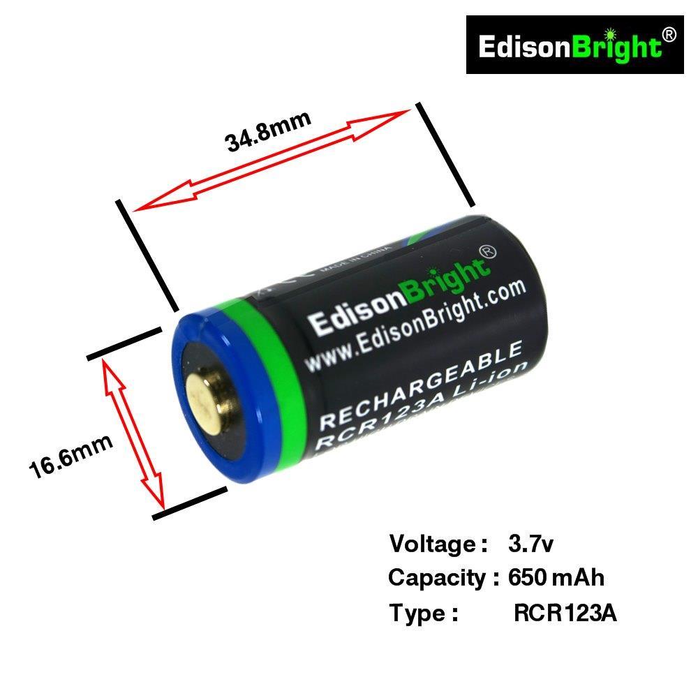 Rechargeable 16340 Li-ion Battery 650mAh for Flashlights & Devices - 2 Pack