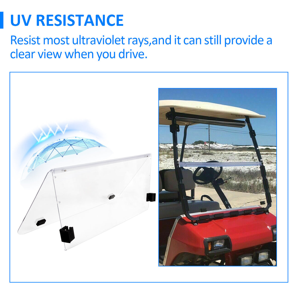 Golf Cart Windshield Folding Polycarbonate for Club Car DS 2000.5-UP - Clear