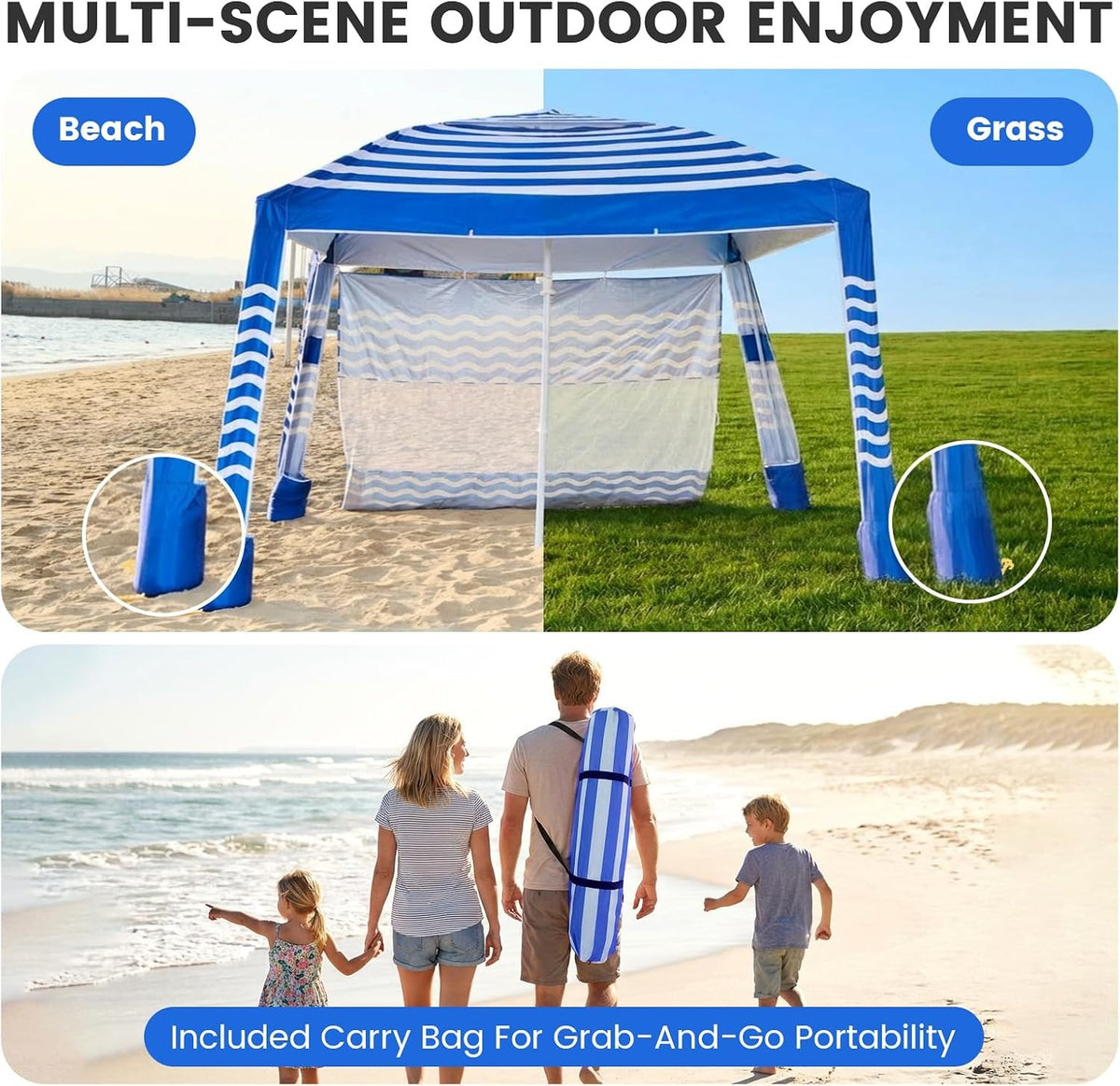 8x8 ft Sun Shade Canopy with Side Wall - UPF 50+ Beach Shelter Tent