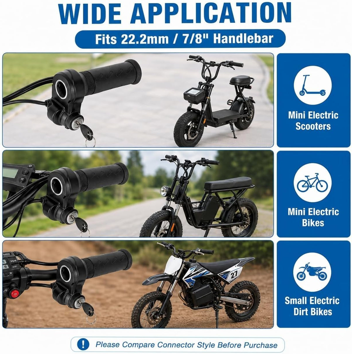 Universal 22mm E-Bike Throttle with 2 Keys Waterproof Handlebar Control