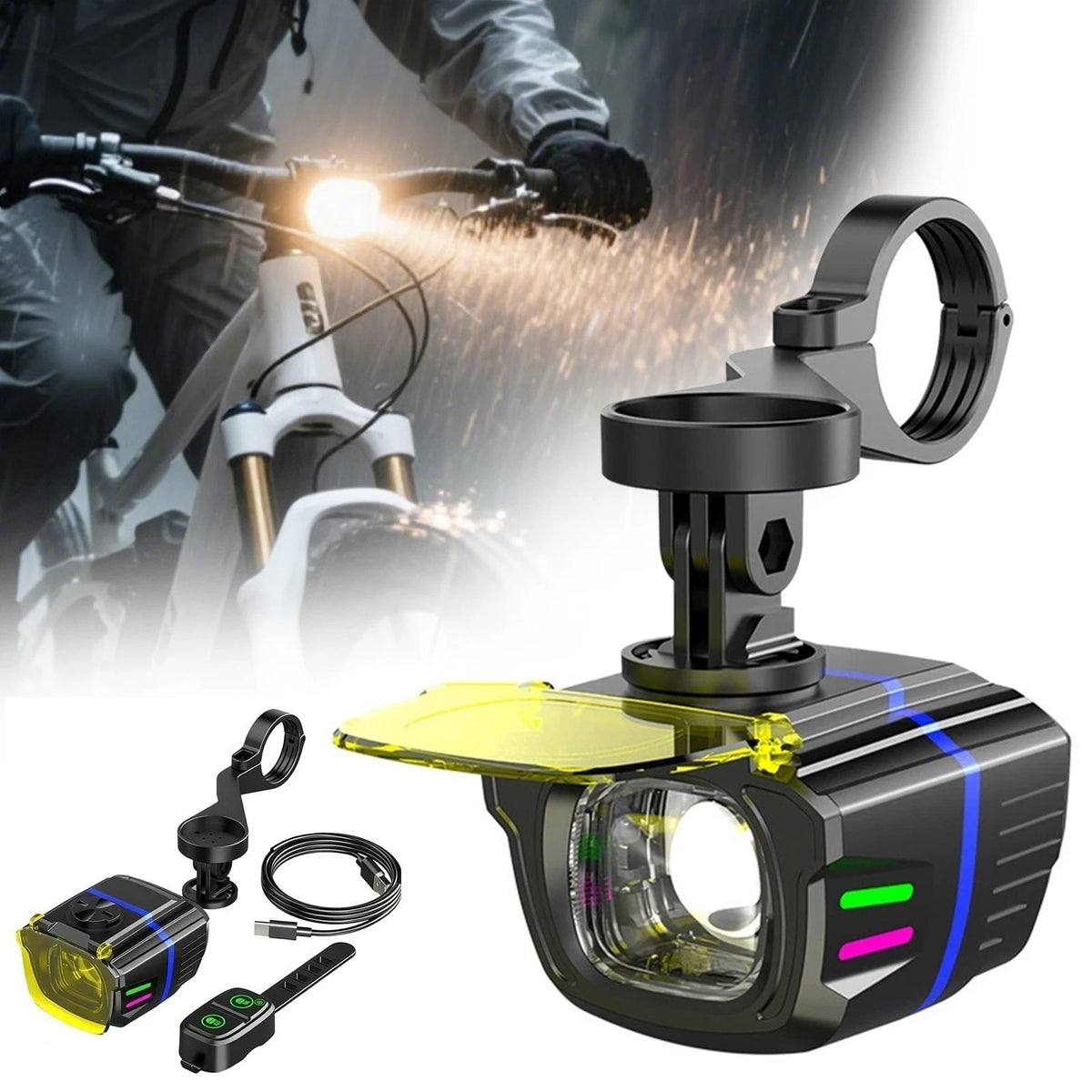 1100LM Wireless Bicycle Headlight with Remote Control USB Rechargeable LED