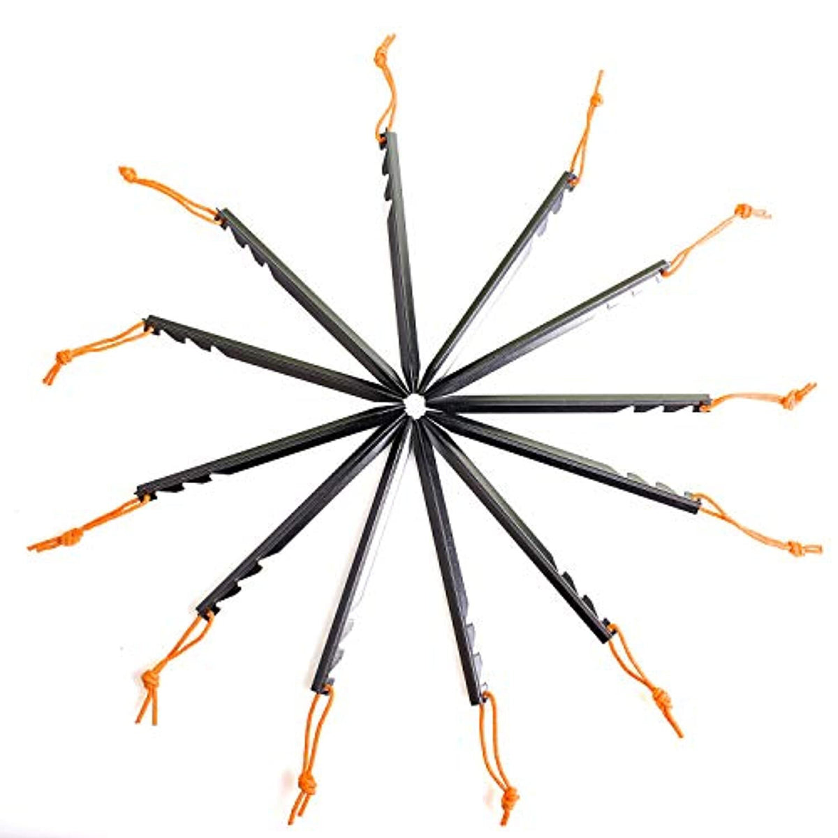 Heavy Duty Aluminum Tent Stakes Pegs with Reflective Ropes - 12 Pack