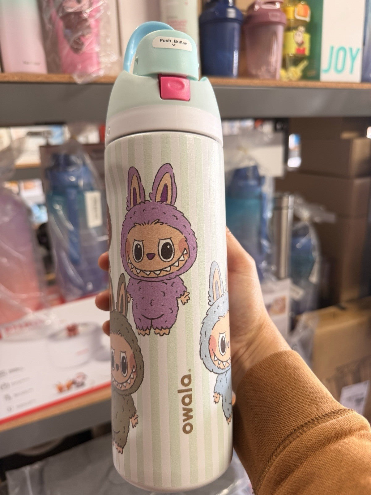 24 oz Stainless Steel Water Bottle with Push Button Lid - Labubu Theme
