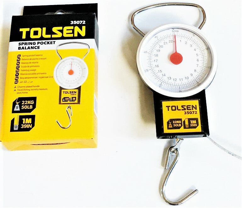 50Lb Spring Balance Hanging Pocket Scale with 39" Tape Measure for Fishing Camping