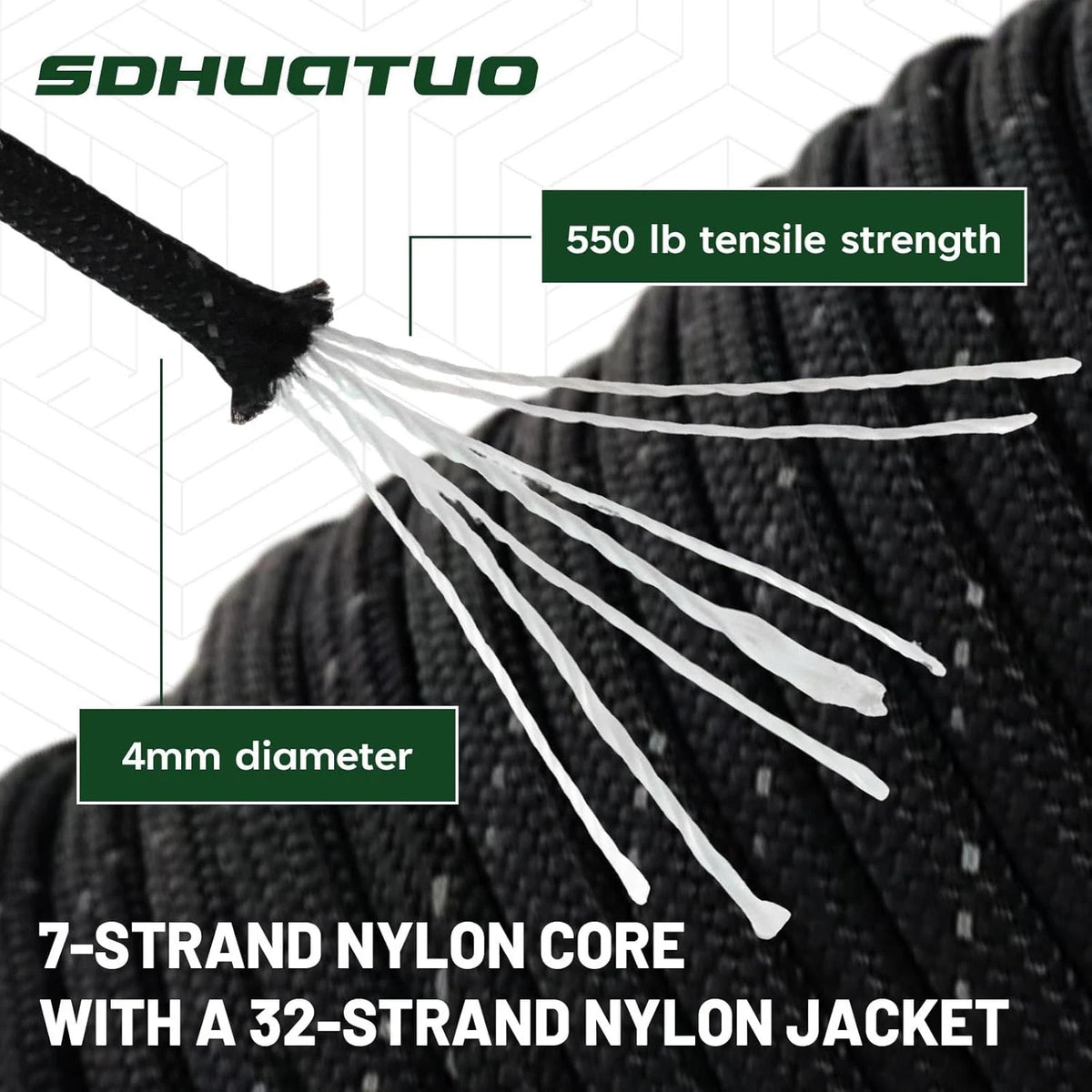 Reflective Paracord Rope 200ft 4mm, Strong Nylon Camping & Outdoor Cord